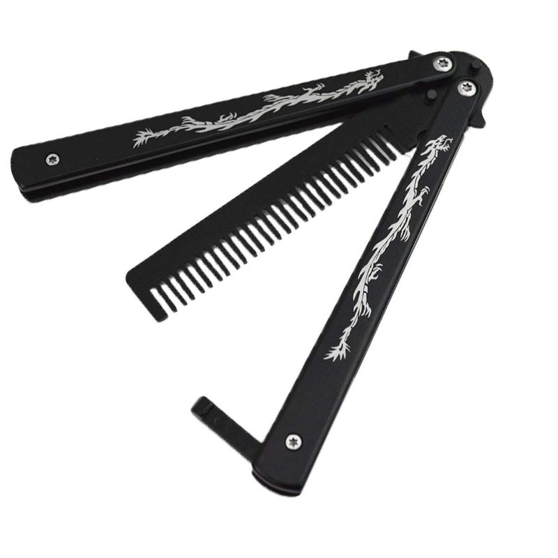 Photo 1 of XBC Tech Dragon Totem Stainless Steel Practice Butterfly Knife Trainer and Comb Knife Trainer (Black)