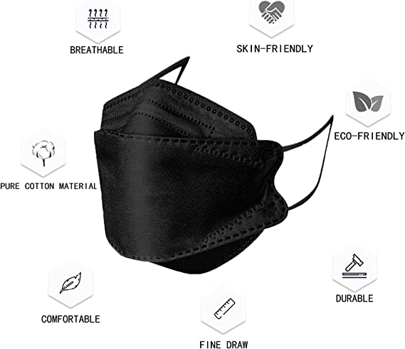 Photo 1 of 50 Pack Black KF94 Face Mask for Adult, 3D Design 4 Layer Breathable Facemasks for Women Men (TOTAL 150 PIECES)