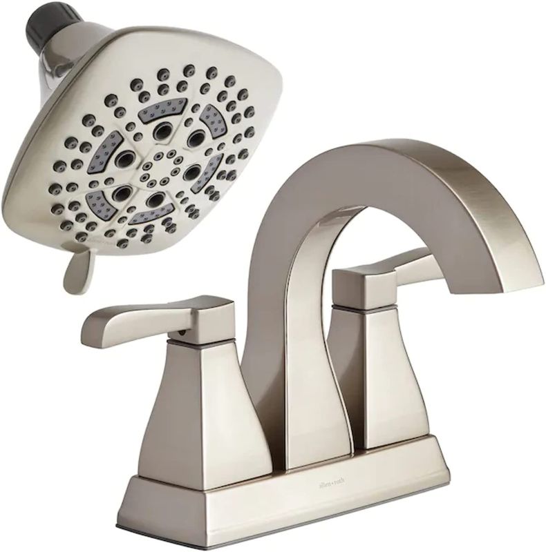 Photo 1 of allen + roth Marchele Brushed Nickel Bathroom Sink Faucet, Drain and Shower Head
