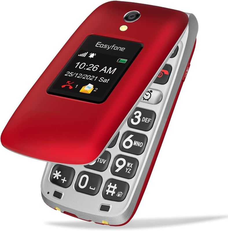 Photo 1 of Easyfone Prime-A1 Pro 4G Unlocked Senior Flip Cell Phone, Easy-to-Use Big Button Hearing Aids Compatible Flip Mobile Phone with SOS Button, GPS and Charging Dock (Red)
