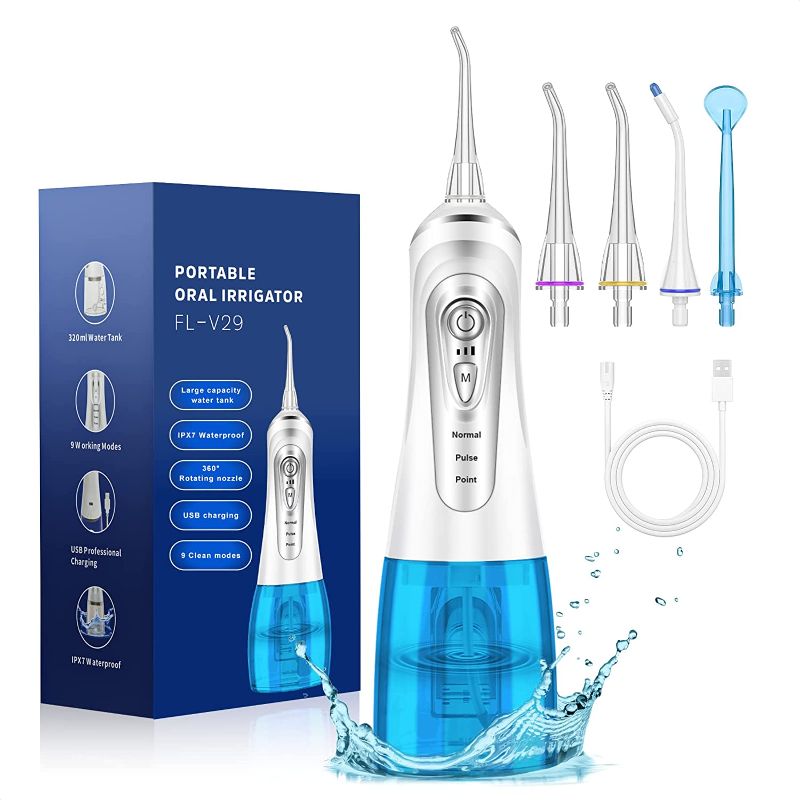 Photo 1 of Cordless Water Flosser Teeth Cleaner, 9 Modes 320ML Portable Professional Oral Irrigator for Home Travel with 4 Tips, IPX7 Waterproof Water Dental Flosser for Braces, Oral Care and Teeth Whitening
