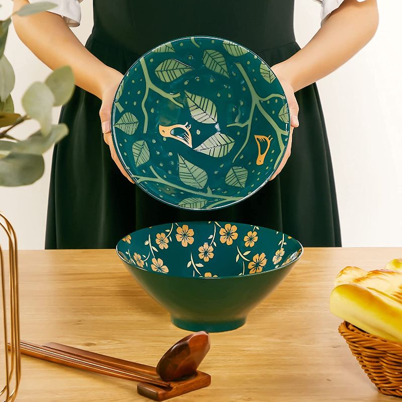 Photo 1 of 2 Pieces Ceramic Large Ramen Bowls Ceramic Noodle Soup Bowl Cereal Porcelain Bowls Pasta Serving Bowl Sets Round Ramen Bowls with Spoons Chopsticks Rack for Noodles Soup Salad Rice Pasta, ( PLEASE USE STOCK PHOTO AS REFERNCE ONLY, THE BOWLS ARE BLACK)