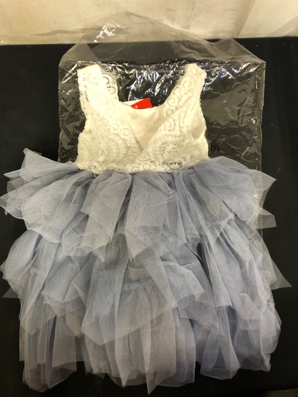 Photo 4 of 2Bunnies Girl Peony Lace Back A-Line Tiered Tutu Tulle Flower Girl Dress, SIZE 3T Gray Sleeveless