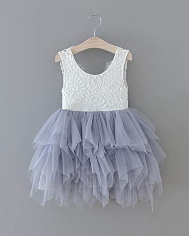 Photo 1 of 2Bunnies Girl Peony Lace Back A-Line Tiered Tutu Tulle Flower Girl Dress, SIZE 3T Gray Sleeveless