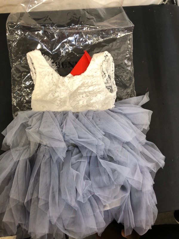 Photo 3 of 2Bunnies Girl Peony Lace Back A-Line Tiered Tutu Tulle Flower Girl Dress, SIZE 3T Gray Sleeveless