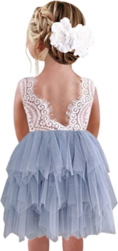 Photo 2 of 2Bunnies Girl Peony Lace Back A-Line Tiered Tutu Tulle Flower Girl Dress, SIZE 3T Gray Sleeveless