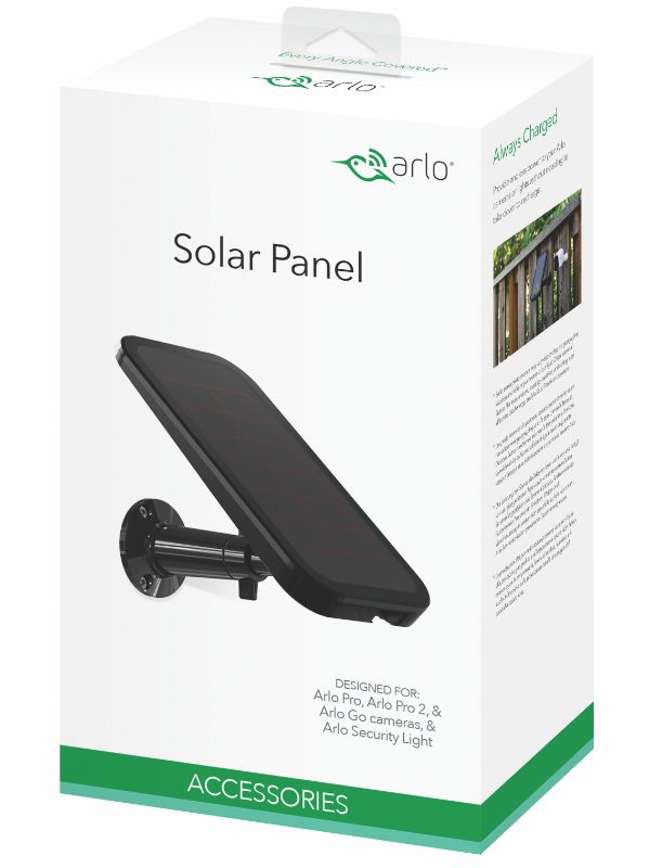 Photo 1 of Arlo Solar Panel - Arlo Certified Accessory - Charge Select Arlo Cameras with the Power of the Sun, Works with Arlo Pro, Pro 2, Go and Security Lights, Black - VMA4600
