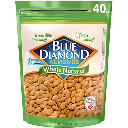 Photo 1 of Blue Diamond Almonds Whole Natural Raw Snack Nuts, 40 Oz Resealable Bag (Pack of 1), EXP 04/24/23