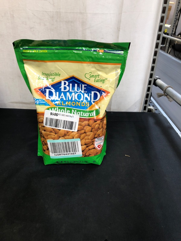 Photo 2 of Blue Diamond Almonds Whole Natural Raw Snack Nuts, 40 Oz Resealable Bag (Pack of 1), EXP 04/24/23