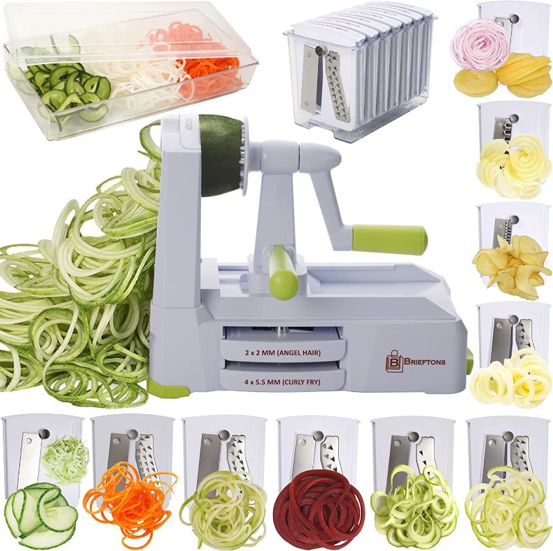 Photo 1 of Brieftons 10-Blade Vegetable Spiralizer: Strongest-Heaviest Duty Spiral Slicer, Best Veggie Pasta Spaghetti Maker for Low Carb / Paleo / Gluten-Free, With Container, Lid, Blade Caddy, 4 Recipe Ebooks