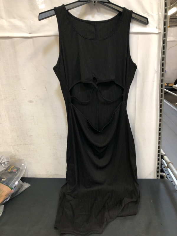 Photo 1 of BLACK OPEN FRONT, STRETCH FABRIC MID LENGTH DRESS WITH SLITS ON SIDE, SIZE XL 