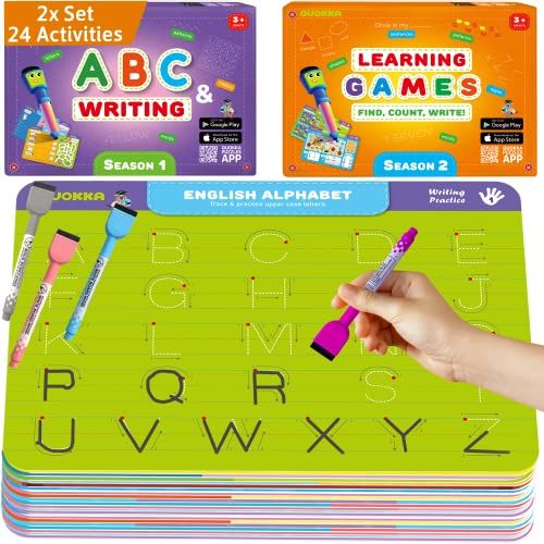 Photo 1 of QUOKKA 2 Sets of Handwriting Practice Busy Book for Kids 4 5 Year Old - 24 Activities on Large Boards & 4 Markers Learn to Write - Montessori ABC Lear
