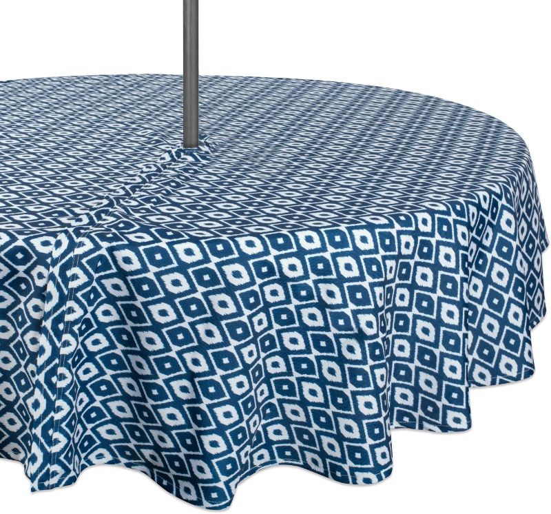 Photo 1 of DII Ikat Outdoor Tabletop Collection Water Resistant, All Weather, 60" Round w/ Zipper, Blue
