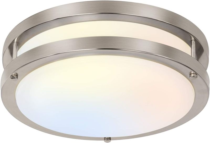 Photo 1 of 13 inch Flush Mount LED Ceiling Light Fixture, 3000K/4000K/5000K Adjustable Ceiling Lights, Brushed Nickel Saturn Dimmable Lighting for Hallway Bathroom Kitchen or Stairwell, ETL Listed
