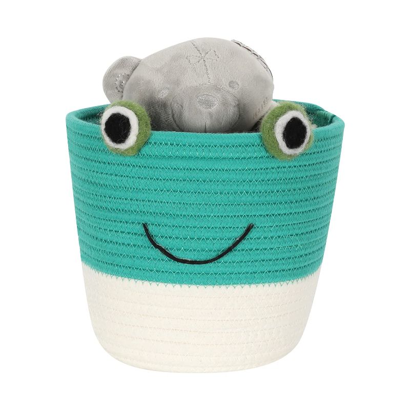 Photo 1 of Hombins Woven Storage Basket Cute Storage Bins with Frog Pattern | Round Cotton Rope Basket Small Storage Basket Decorative Basket for Toy,8''X7'',Green
