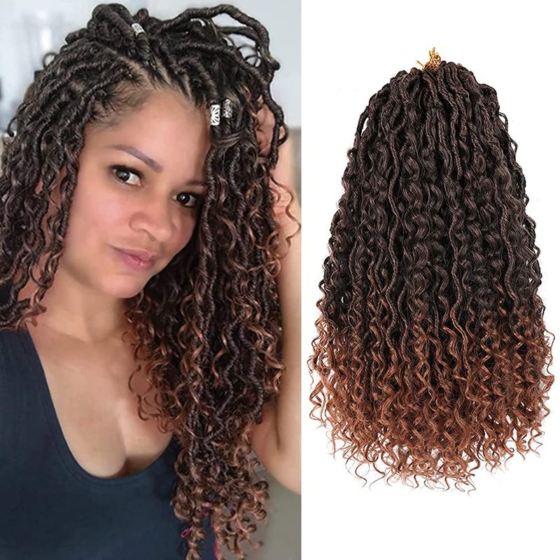 Photo 1 of 6 Packs Curly Faux Locs Crochet Hair 14 Inch Goddess Locs Crochet Hair Hippie Locs Synthetic Braids Boho Style Hair Extensions (14Inch, 6 Packs, T30#)
