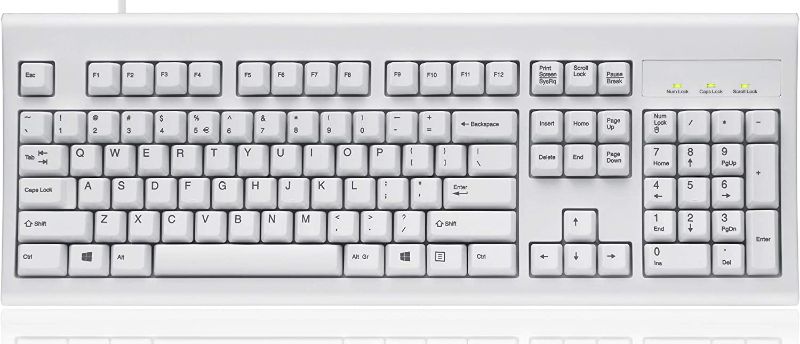 Photo 1 of Perixx PERIBOARD-106 US W, Performance wired keyboard - 20 Million Key Press Life - Full Size 17.9"x6.6"x1.7" - White