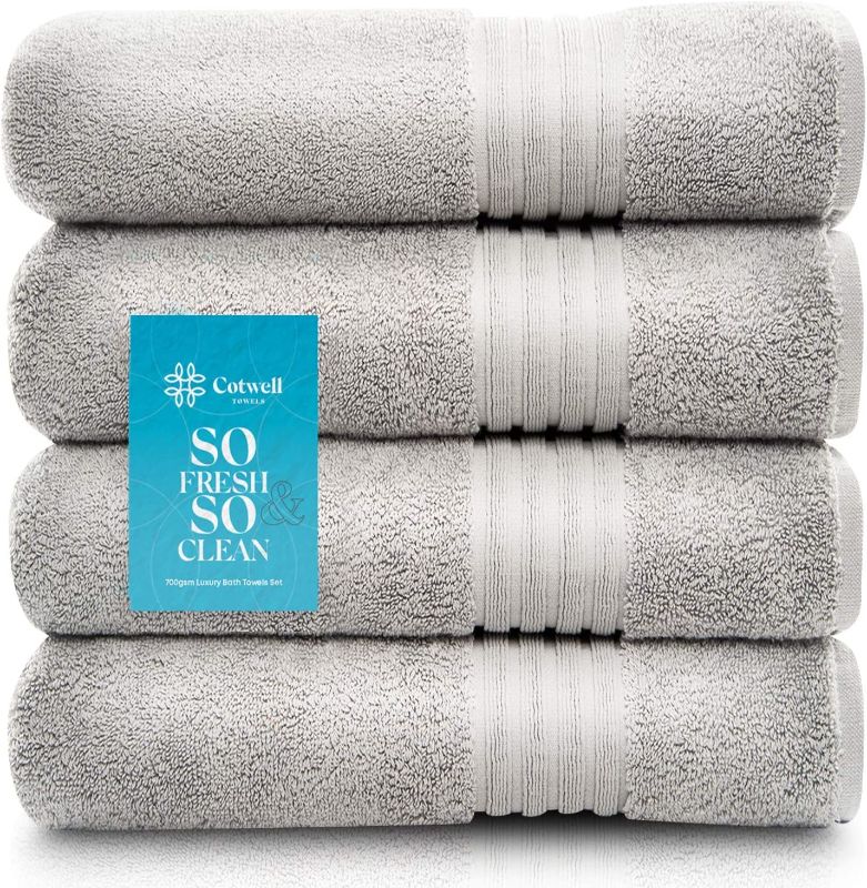 Photo 1 of Cotwell Luxury Bath Towels Set - 700gsm Premium Hotel & Spa Quality Grey Towels - Decorative Bathroom Towels Gray -100% Ring Spun Turkish Cotton (Gray, 4pcs Bath Towels)