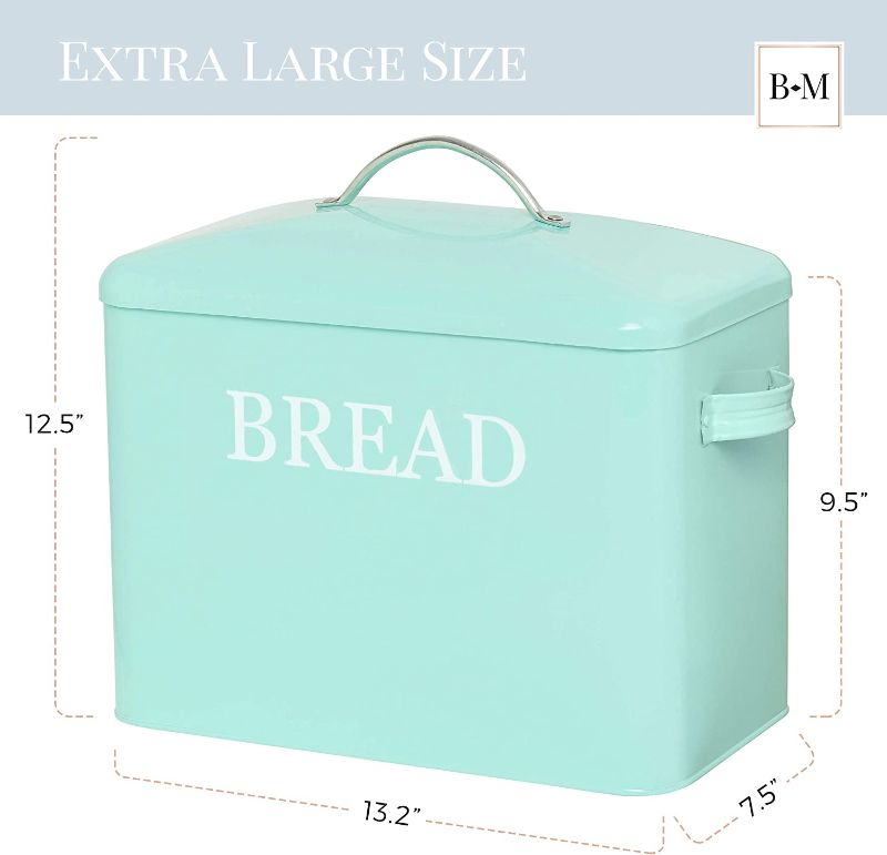 Photo 2 of Extra Large Bread Box Teal - Bread Boxes For Kitchen Counter Holds 2+ Loaves For All Your Bread Storage - Bread Container Counter Organizer To Suit Farmhouse Kitchen Decor, Vintage Kitchen, Rustic (TEAL)