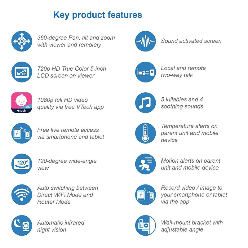 Photo 2 of VTech Upgraded Smart WiFi Baby Monitor VM901, 5-inch 720p Display, 1080p Camera, HD NightVision, Fully Remote Pan Tilt Zoom, 2-Way Talk, Free Smart Phone App, Works with iOS, Android