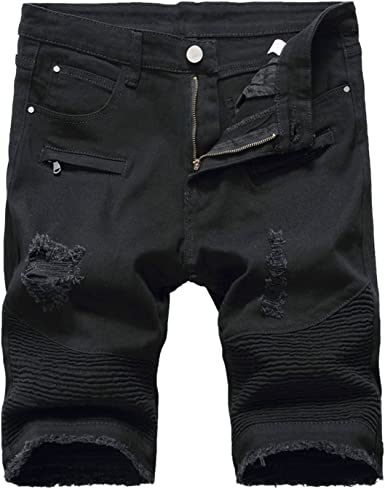 Photo 1 of Chouyatou Men's Cool Stylish Wrinkle Performance Slim Ripped Denim Shorts, COLOR BLACK, SIZE 42 