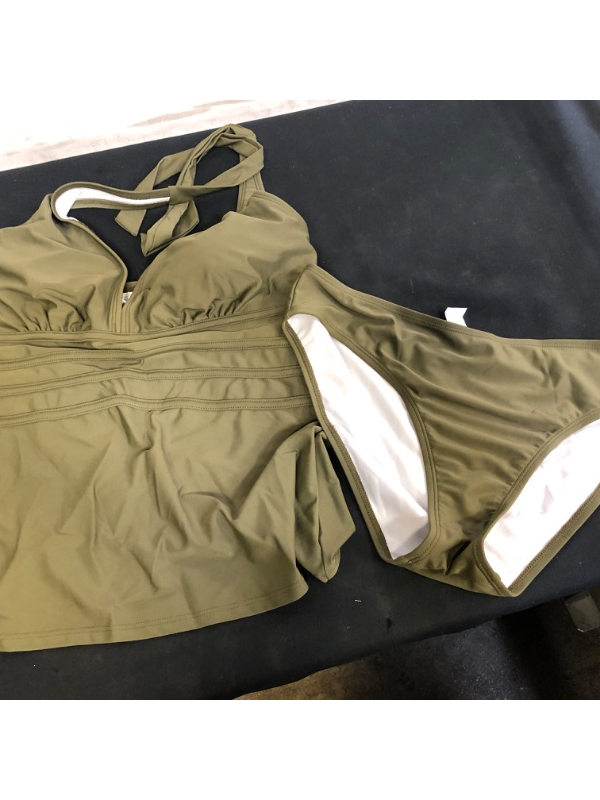 Photo 1 of 2 PIECE BATHING SUIT,ARMY GREEN  . SIZE LARGE 