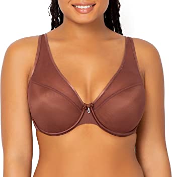 Photo 1 of Curvy Couture Women's Sheer Mesh Plunge T-Shirt Bra, COLOR CHOCOLATE, SIZE 34G