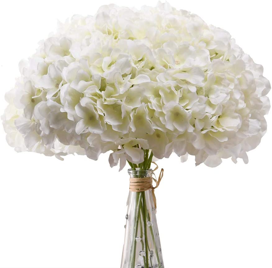 Photo 1 of Aviviho White Hydrangea Silk Flowers Heads Pack of 10 Ivory White Full Hydrangea Flowers Artificial with Stems for Wedding Home Party Shop Baby Shower Decor
