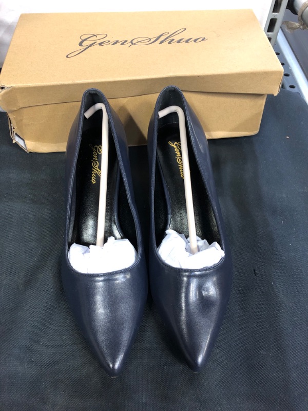Photo 2 of GENSHUO Womens Kitten Heels Pumps,Classic 2 Inch Low Heel Slip On Closed Pointed Toe Pumps Office Work Dress Pump Shoes
, SIZE 7 ++THE FRONT LEFT SHOE HAS AN INDENTATION, THE RIGHT SOLE IS SLIGHLTY SCRATCHED ++