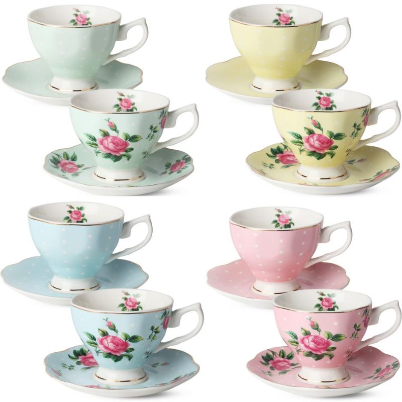 Photo 1 of BTäT- Multicolor Floral Tea Cups and Saucers (set of 8)
