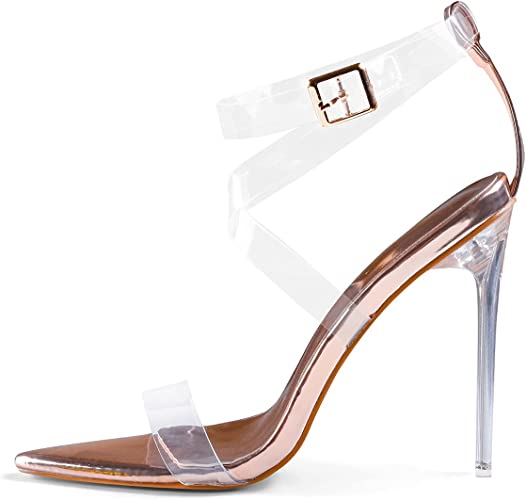 Photo 1 of GENSHUO Women Clear Heeled Sandals,Transparent Cross Ankle Strap High Heels Sandals Pointed Open Toe Stilettos Party Club Sandals Shoes
, SIZE 9 