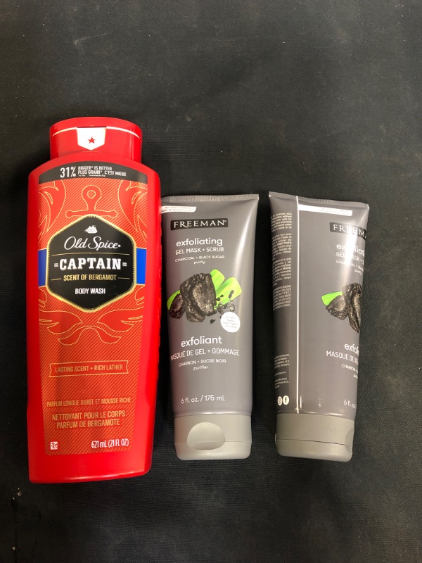 Photo 3 of 3PC LOT, Freeman Polishing Charcoal Gel Facial Mask and Scrub, Oil Absorbing and Exfoliating Beauty Face Mask with Black Sugar, 6 oz, 2 COUNT, Old Spice Red Collection Captain Body Wash - 21 Fl Oz
