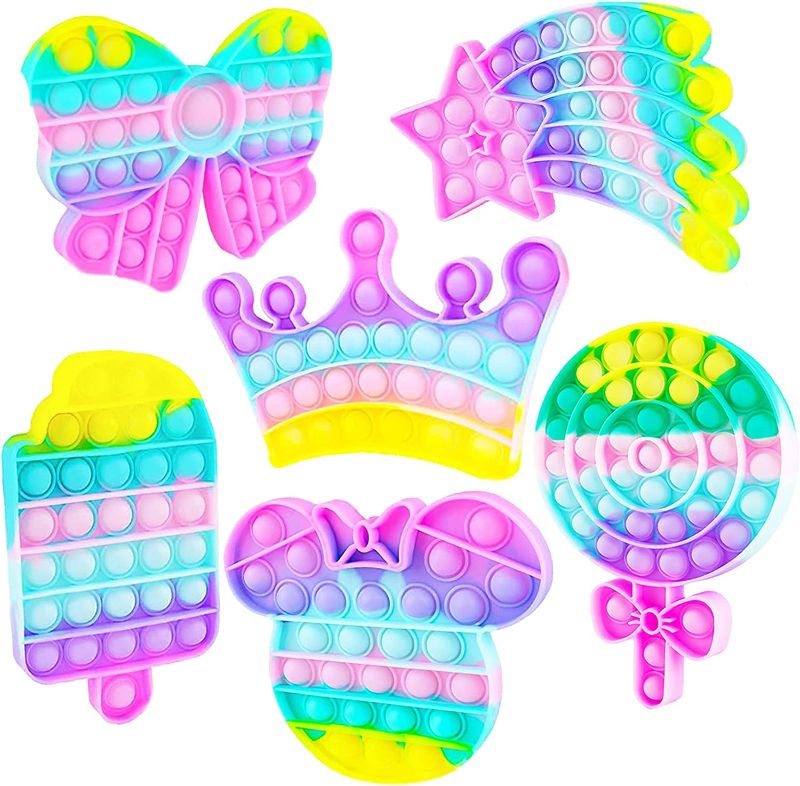 Photo 1 of 6 Pack Pop Popper Sensory Set Kit Toy Stress Bubble Special Need Gift for Girl Kid Teen Adult Friend ADHD Crown Bowknot Mouse Meteor Star Lollipop