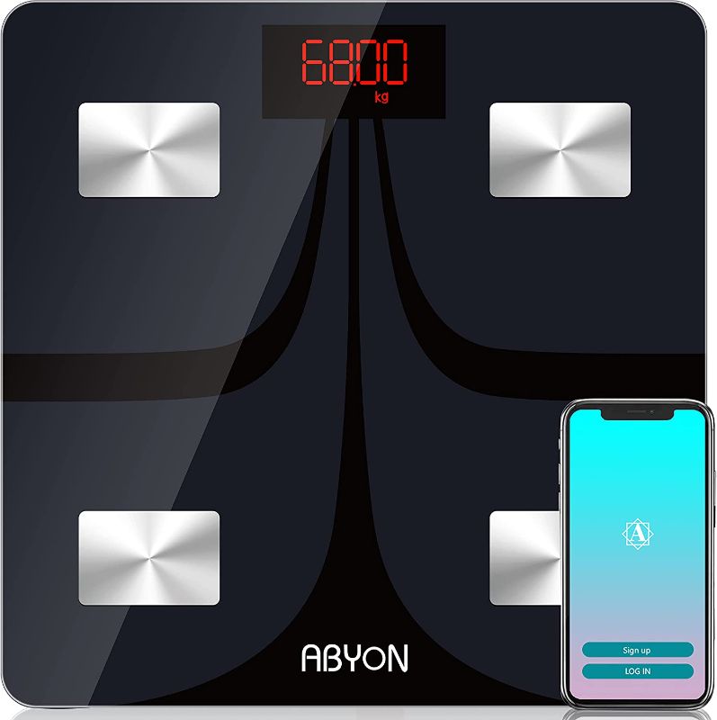 Photo 1 of ABYON Bluetooth Smart Bathroom Scale for Body Weight Digital Body Fat Scale,Auto Monitor Body Weight,Fat,BMI,Water, BMR, Muscle Mass with Smartphone APP,Fitness Health Scale ++FACTORY PACKAGED++
