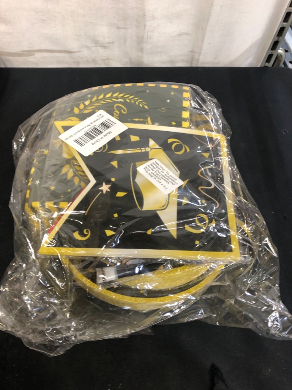 Photo 2 of 202PCS Graduation Plates and Napkins Party Supplies 2022, Severs 50 Black and Gold Graduation Party Decorations Tableware with Dinner and Dessert Plates,Tablecloth,Cups,Flag for College High School
