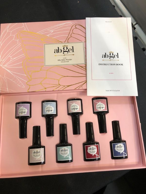 Photo 2 of ab gel UV Gel Nail Polish Kit 8 Colors Gift Set,Natural Bare Collection Soak Off LED Lamp Nail Polish Set Classic Series Nail Art Color Purple Pastel Blue Green Red Nude Glitter Pink Manicure Kit