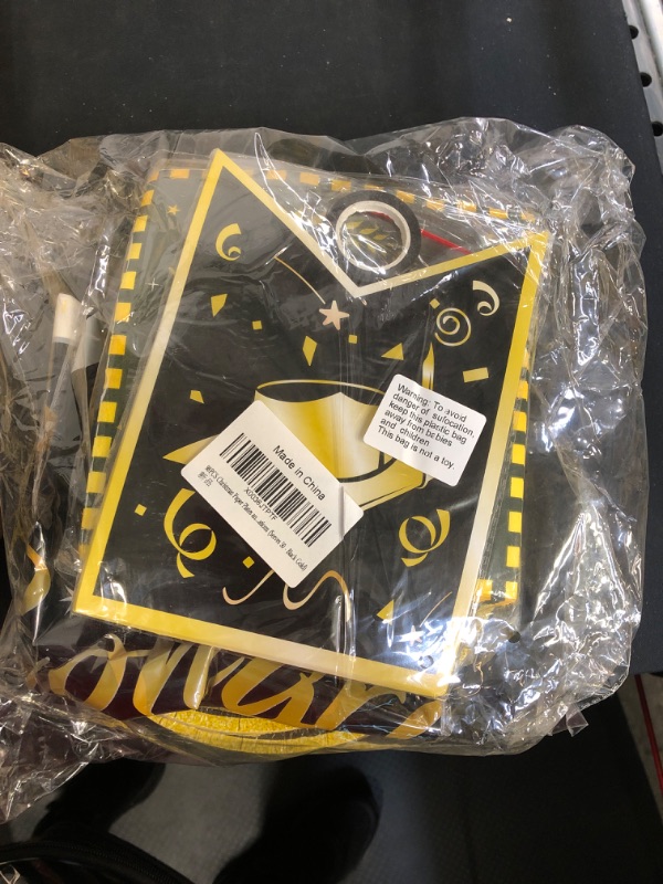 Photo 2 of 50 Black and Gold Graduation Party Decorations Tableware with Dinner and Dessert Plates,Tablecloth,Cups,Flag for College High School