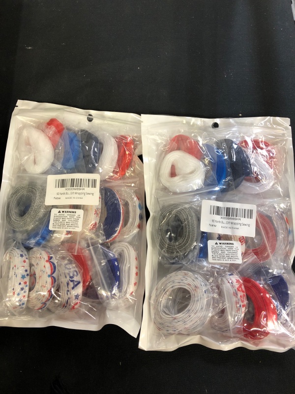 Photo 2 of 18 Rolls 90 Yards Bulk Patriotic Ribbons Red White Blue Striped Printed Ribbons Assortment 3/8 Grosgrain Ribbon Satin Ribbons Glitter Ribbons Organza Ribbons for 4th of July Craft Gift Wrapping Sewing