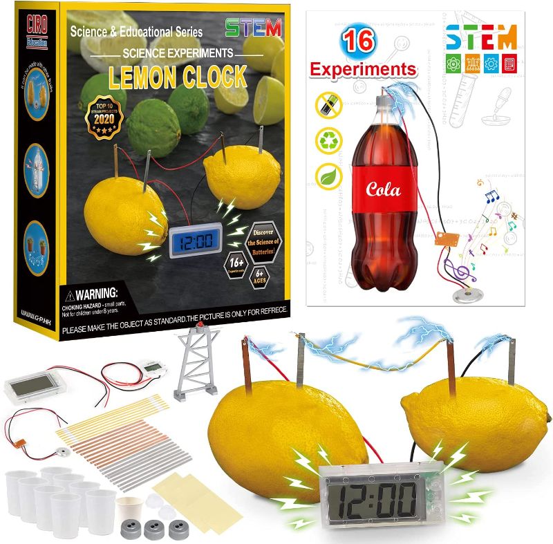 Photo 1 of BIGEARN Snap Circuits Science Kits for Kids 6-8-10-12 Years Old, Electronics Exploration Kit Stem Activities for Boys and Girls,16 Experiments Games for Kids 8-12, Lab Fruit Battery Lemon Clock
