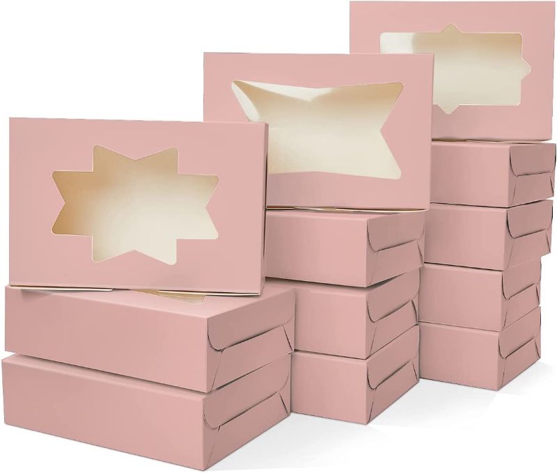 Photo 1 of 9x6x2.5" Pastry and Cookie Gift Box Bakery Pink Cookie Box Pop-up Easy Assembly With Clear Display Window 25 Packs Yotruth

