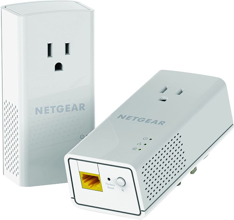 Photo 1 of NETGEAR Powerline adapter Kit, 1200 Mbps Wall-plug, 1.2 Gigabit Ethernet Ports with Passthrough + Extra Outlet (PLP1200-100PAS)
(FACTORY SEALED, SLIGHLTY DAMAGED BOX)