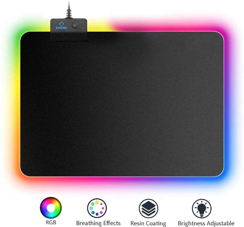 Photo 1 of RGB Gaming Mouse Pad | 7 LED Color | 14 Lighting Mode | Rainbow Effects | Non-Slip & Water-Resistance Cloth Surface | Table mat | Luminous Mousepad/AIRNEA Keyboard Mouse Mat for PC/Laptop/Gamer
 FACTORY SEALED 