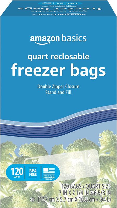 Photo 1 of Amazon Basics Freezer Quart Bags, 120 Count (Previously Solimo)
