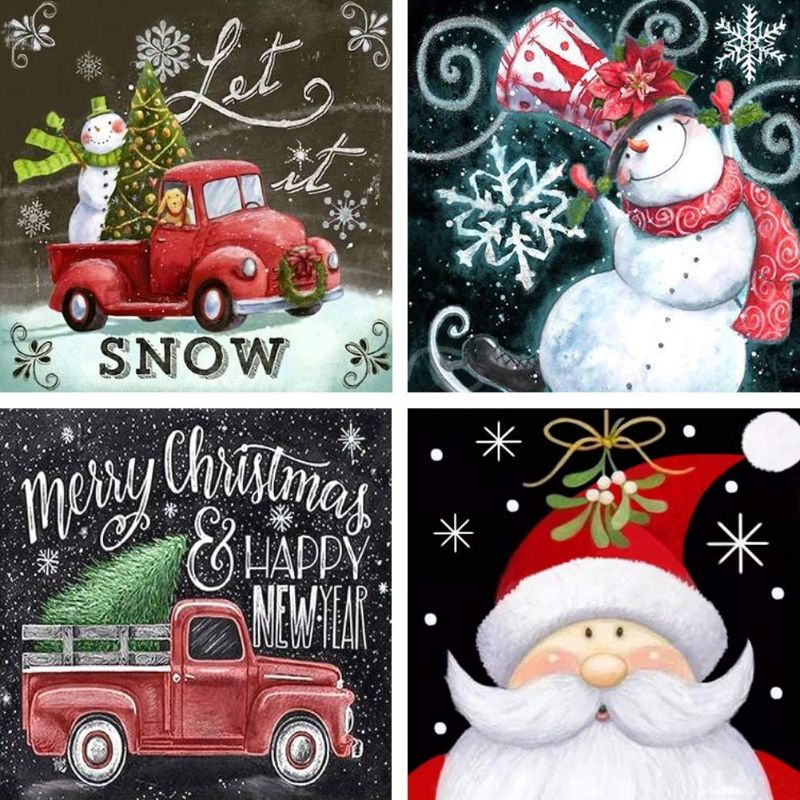Photo 1 of 4 Packs 5D Diamond Painting Kits for Adults, 12 x 12 Inch Christmas Diamond Painting Wall Hanging Full Drill Diamond Art Kits Crafts Gift for Christmas Snowman Wall Decor(White)
