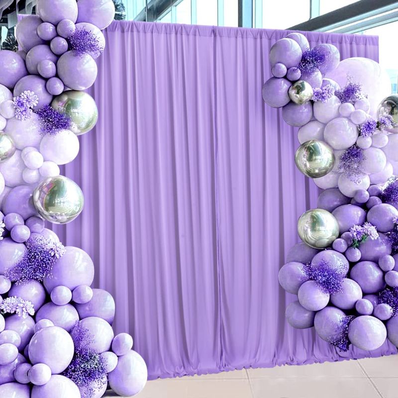 Photo 1 of 10ft x 10ft Lavender Backdrop Curtain for Parties Wedding Light Purple Wrinkle Free Backdrop Drapes Panels for Baby Shower Birthday Party Photo Photography Polyester Fabric Background Decoration
