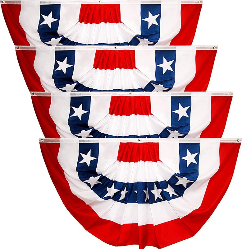 Photo 1 of 4 Pcs American Bunting Flags 3x6Feet American Pleated Fan Flag US Half Fan Bunting Flag 4th of July Patriotic Decoration
