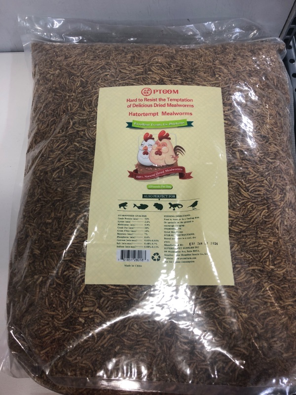 Photo 2 of 10lbs Bulk Non-GMO Dried Mealworms for Reptile , Tortoise ; Amphibian ,Lizard ;Wild Birds; Chichens; Duck etc. 
EXP 01/01/24
