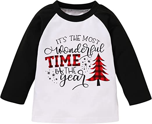Photo 1 of JEELLIGULAR Toddler Kids Baby Girls Boys Christmas T-Shirt Letter Print Tops Long Sleeve Tee for Baby 6M-5Y Festival Clothes. SIZE. 
