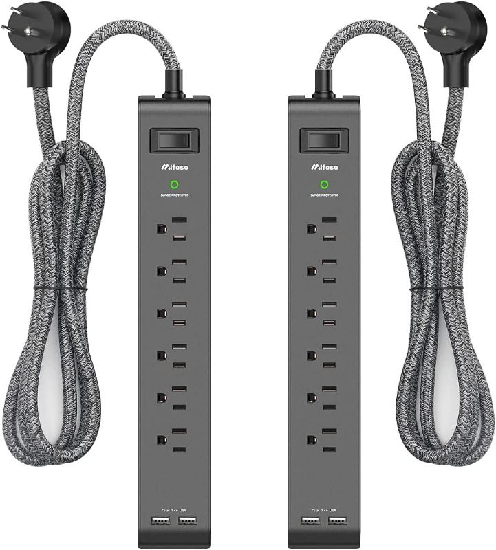 Photo 1 of 2 Pack Surge Protector Power Strip with 6 Outlets 2 USB Ports