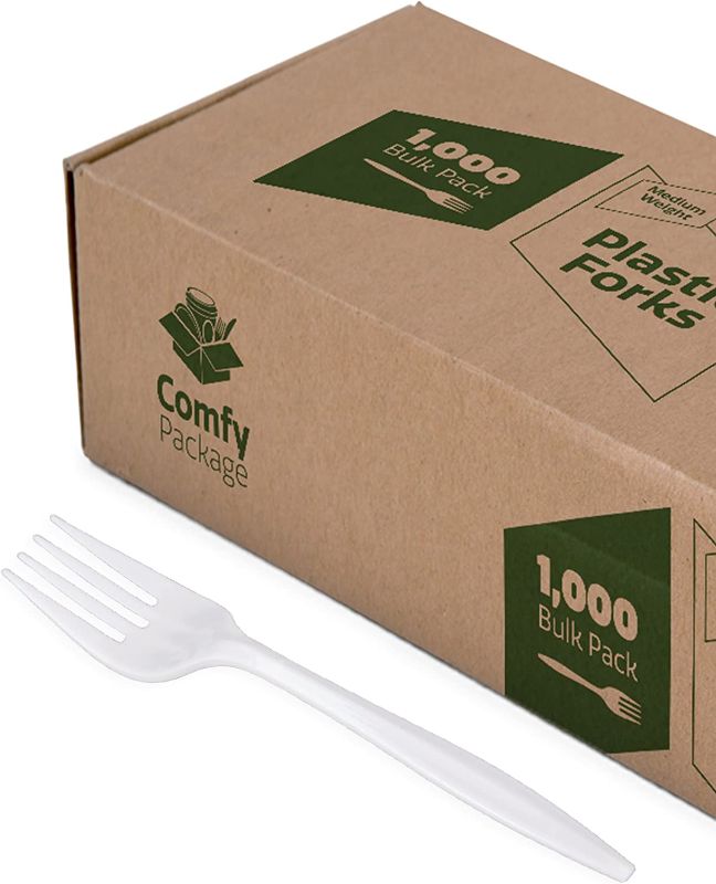 Photo 1 of 1000 pack white plastic forks lightweight